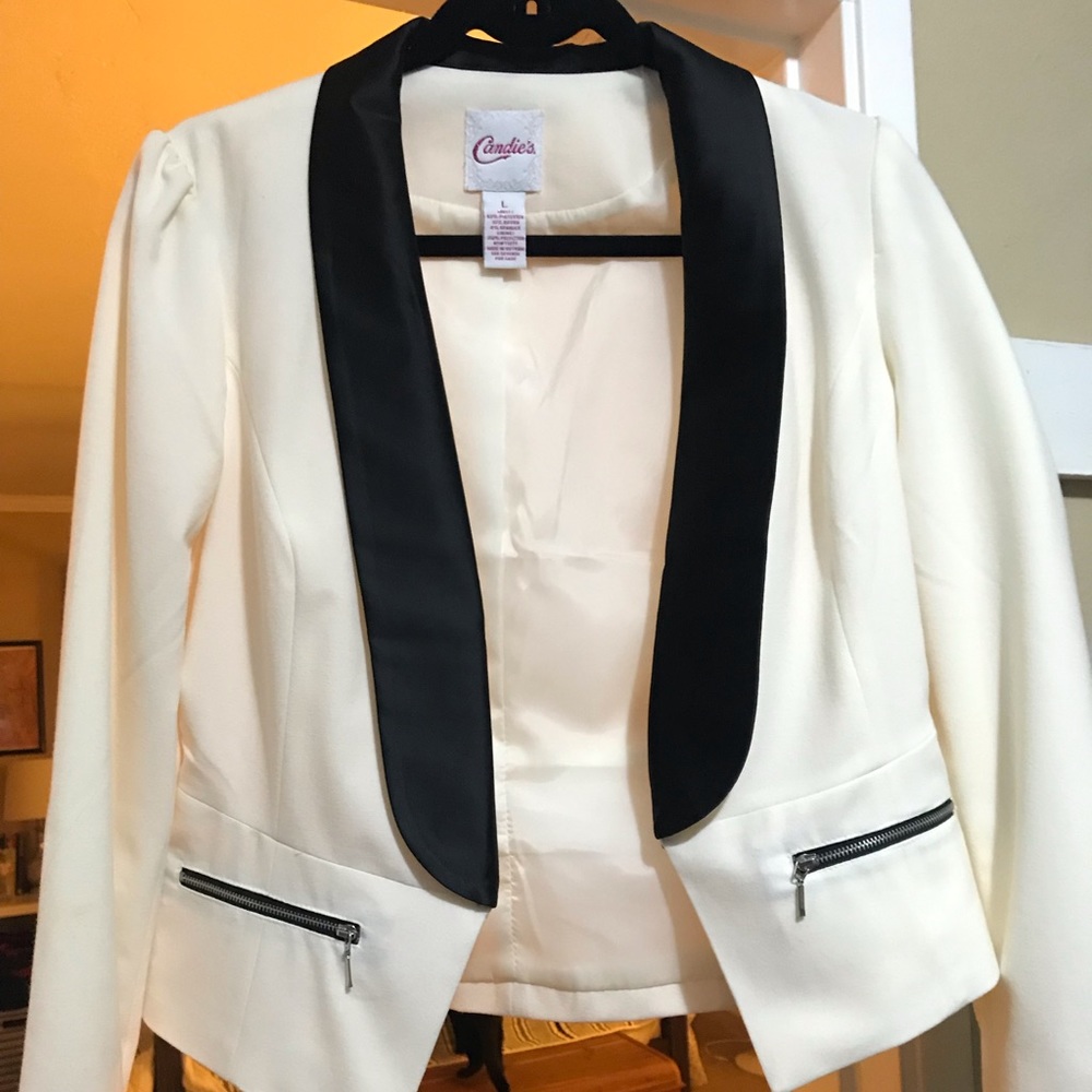 Candies Black and White Cropped Tuxedo Jacket